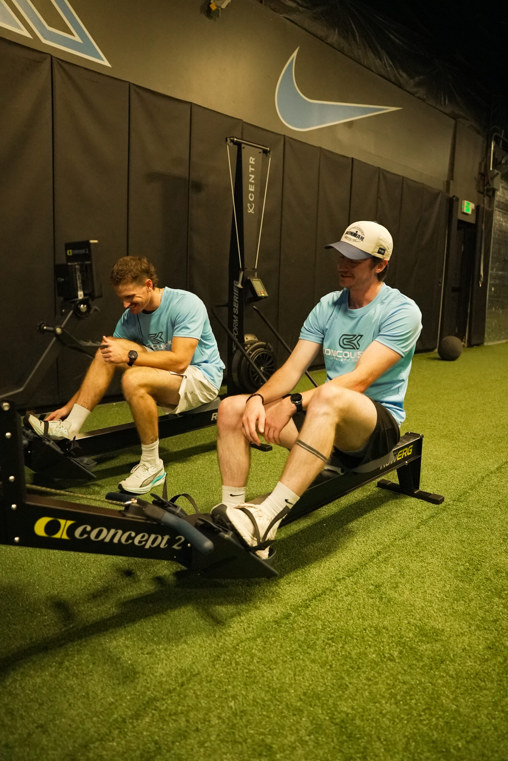 Concourse K athletes training on Concept2 rowers